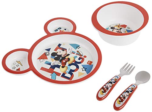 The First Years Disney Mickey Mouse Dinnerware Set - Toddler Plates and Toddler Utensils- 4 Count