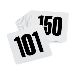 ROY TN 101 150 -Royal Industries Number 101-150 Plastic Number Card Set, Plastic, 4'' by 4'', White Base with Black Numbers