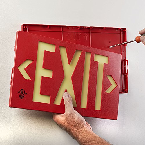 UL Listed 50 foot Jessup Glo Brite 7050-B 8.75-x-15.5-Inch Single Sided Exit Sign with Frame, Red (Mounts 4 ways, includes bracket and arrows)