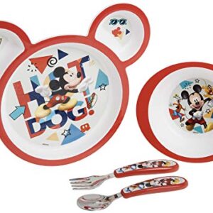 The First Years Disney Mickey Mouse Dinnerware Set - Toddler Plates and Toddler Utensils- 4 Count