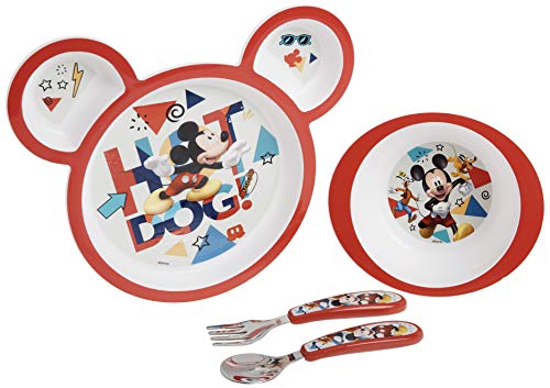 The First Years Disney Mickey Mouse Dinnerware Set - Toddler Plates and Toddler Utensils- 4 Count