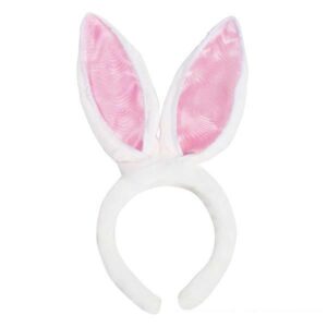 plush satin bunny ears (white & pink) party accessory (1 count) (1/pkg)