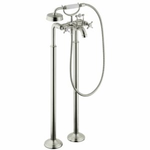 axor classic montreux 2-handle 20-inch wide wall-mounted freestanding bathtub faucet with handshower in brushed nickel, , 16547821