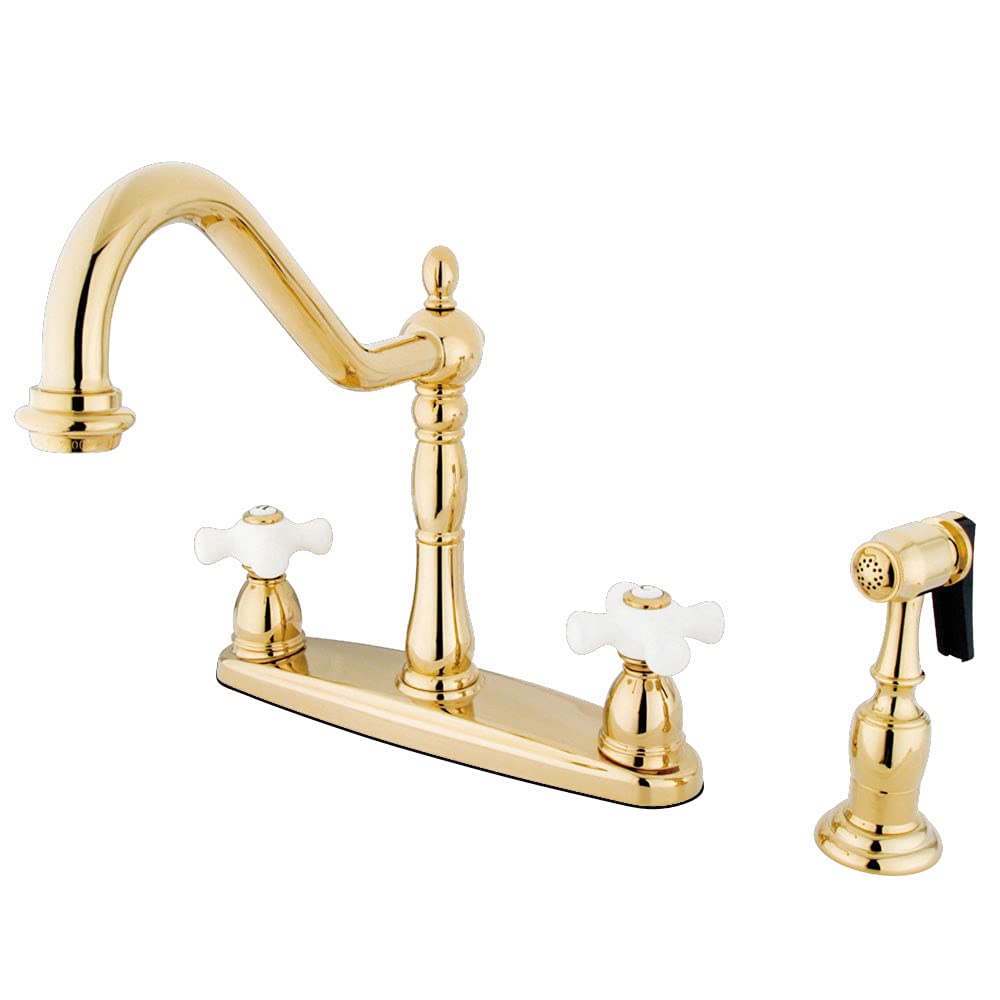 Kingston Brass KB1752PXBS Heritage 8-Inch Centerset Kitchen Faucet, Polished Brass