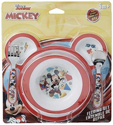 The First Years Disney Mickey Mouse Dinnerware Set - Toddler Plates and Toddler Utensils- 4 Count