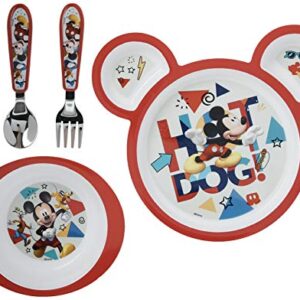 The First Years Disney Mickey Mouse Dinnerware Set - Toddler Plates and Toddler Utensils- 4 Count