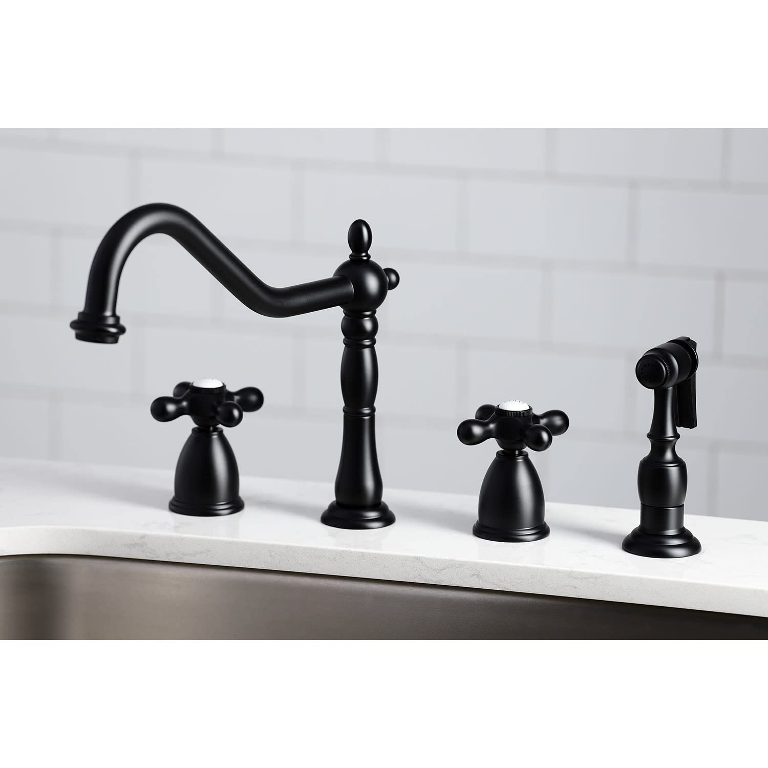 Kingston Brass KB1798AXBS Heritage 8-Inch Centerset Kitchen Faucet, Brushed Nickel