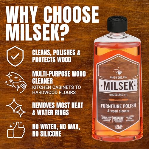 Milsek Furniture Polish and Wood Cleaner with Orange Oil - Multipurpose Cleaning Supplies for Home and Household from Hardwood Floors to Kitchen Cabinets- 12 Fl Oz (Pack of 1)