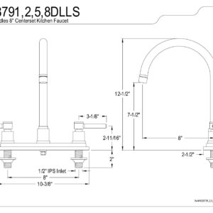 Kingston Brass KS8791DLLS Concord 8" Centerset Kitchen Faucet, Polished Chrome