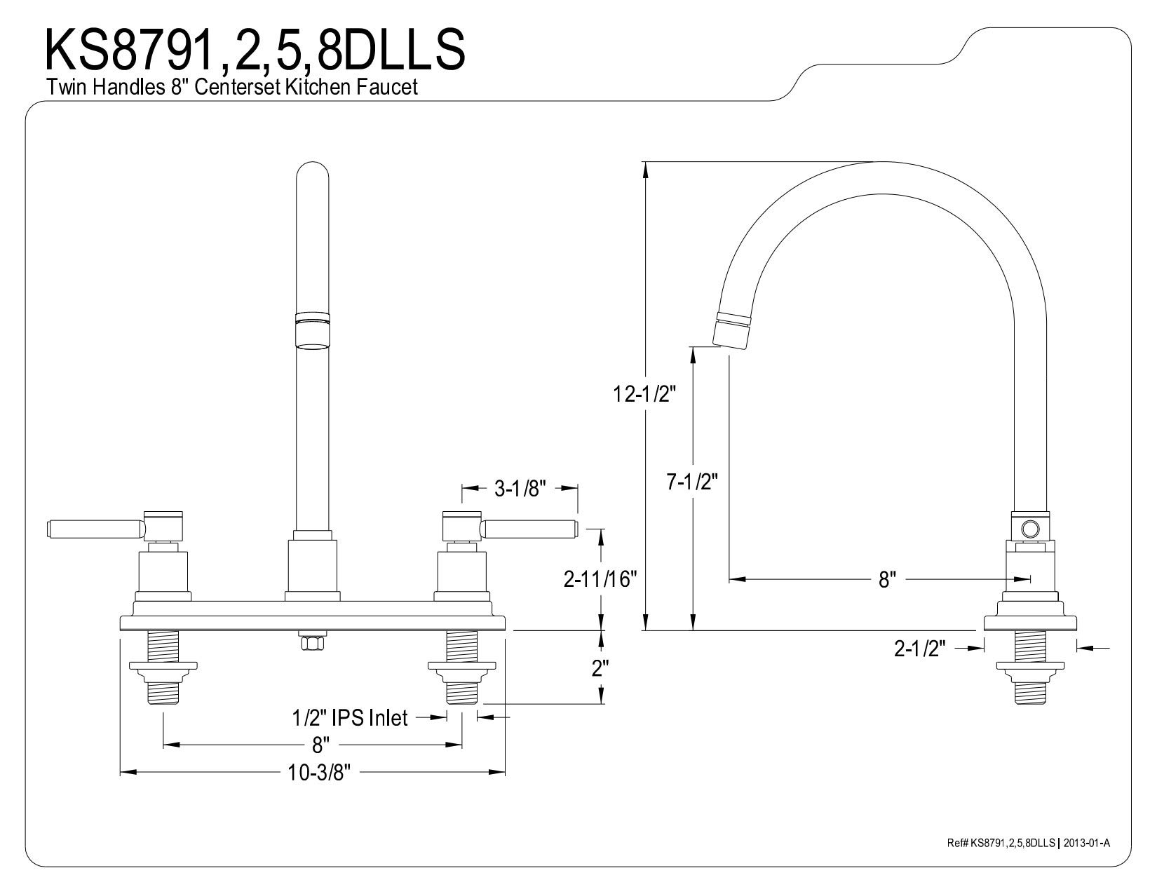 Kingston Brass KS8791DLLS Concord 8" Centerset Kitchen Faucet, Polished Chrome