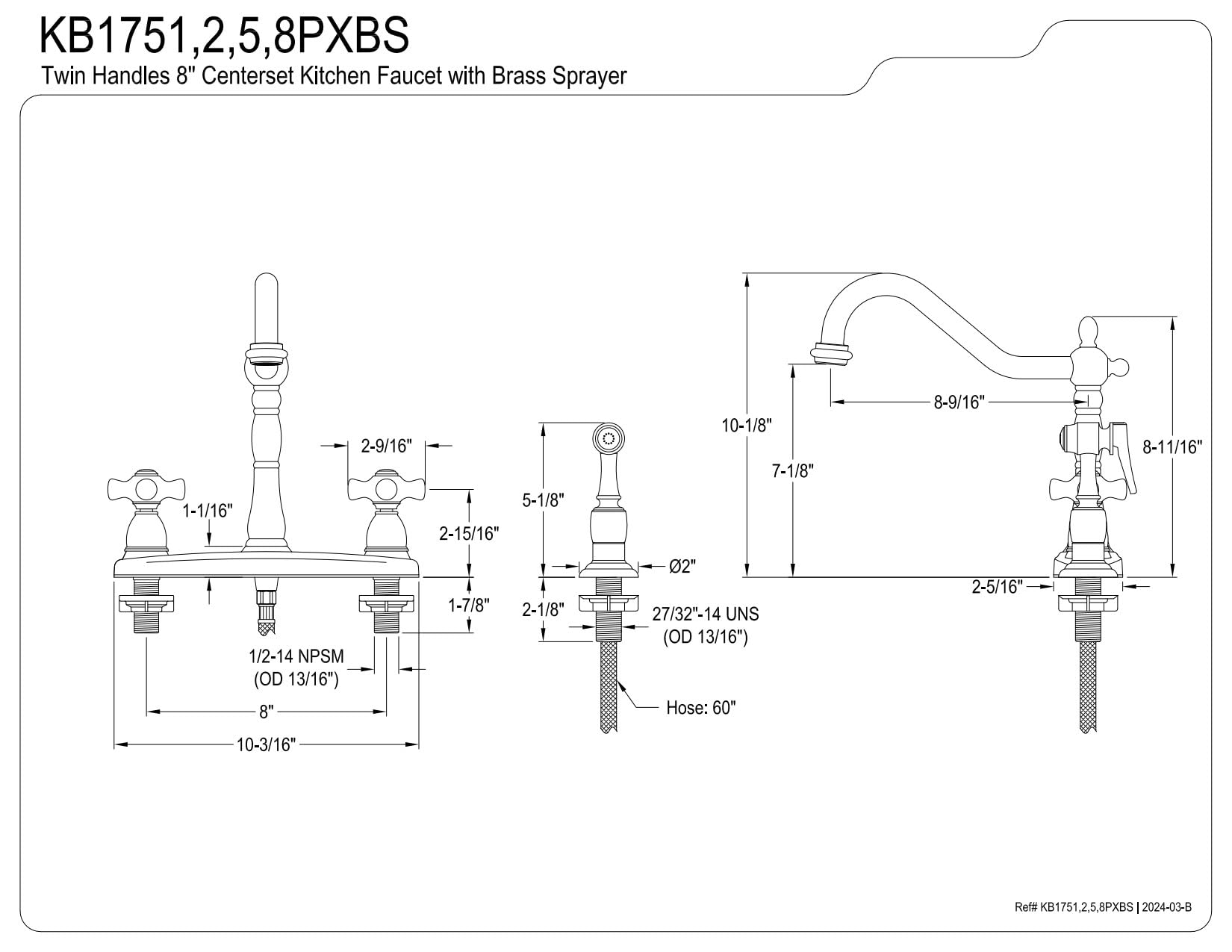 Kingston Brass KB1752PXBS Heritage 8-Inch Centerset Kitchen Faucet, Polished Brass