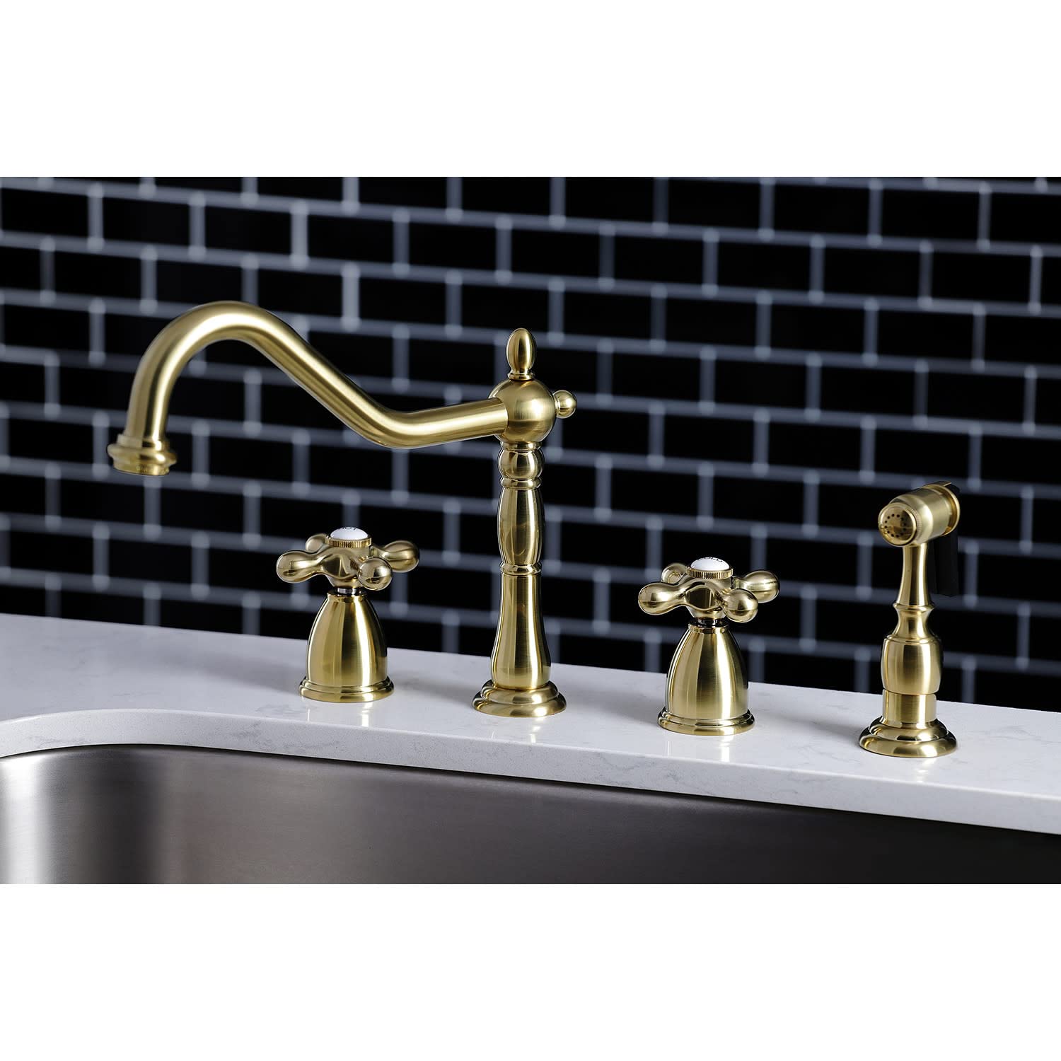 Kingston Brass KB1798AXBS Heritage 8-Inch Centerset Kitchen Faucet, Brushed Nickel