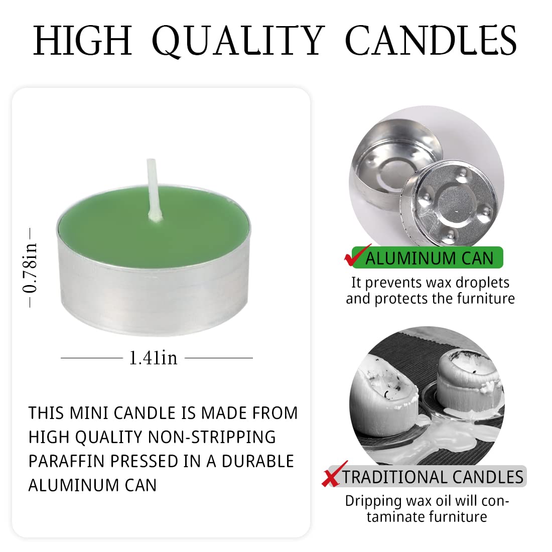 Tea Lights Candles - 12 Pack Green Tealights Candle Scented Small Candle for Home, Holiday, Wedding & Party,Dinner Table, Halloween Christmas and Holiday