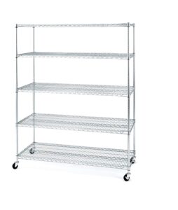 seville classics ultradurable mega rack commercial-grade 5-tier nsf-certified steel wire shelving with wheels, 60" w x 24" d x 72" h, chrome