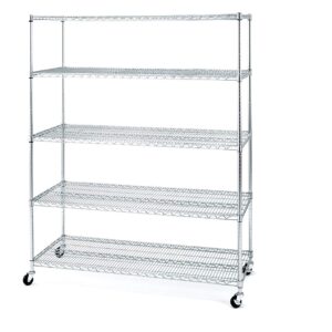 Seville Classics UltraDurable MEGA Rack Commercial-Grade 5-Tier NSF-Certified Steel Wire Shelving with Wheels, 60" W x 24" D x 72" H, Chrome