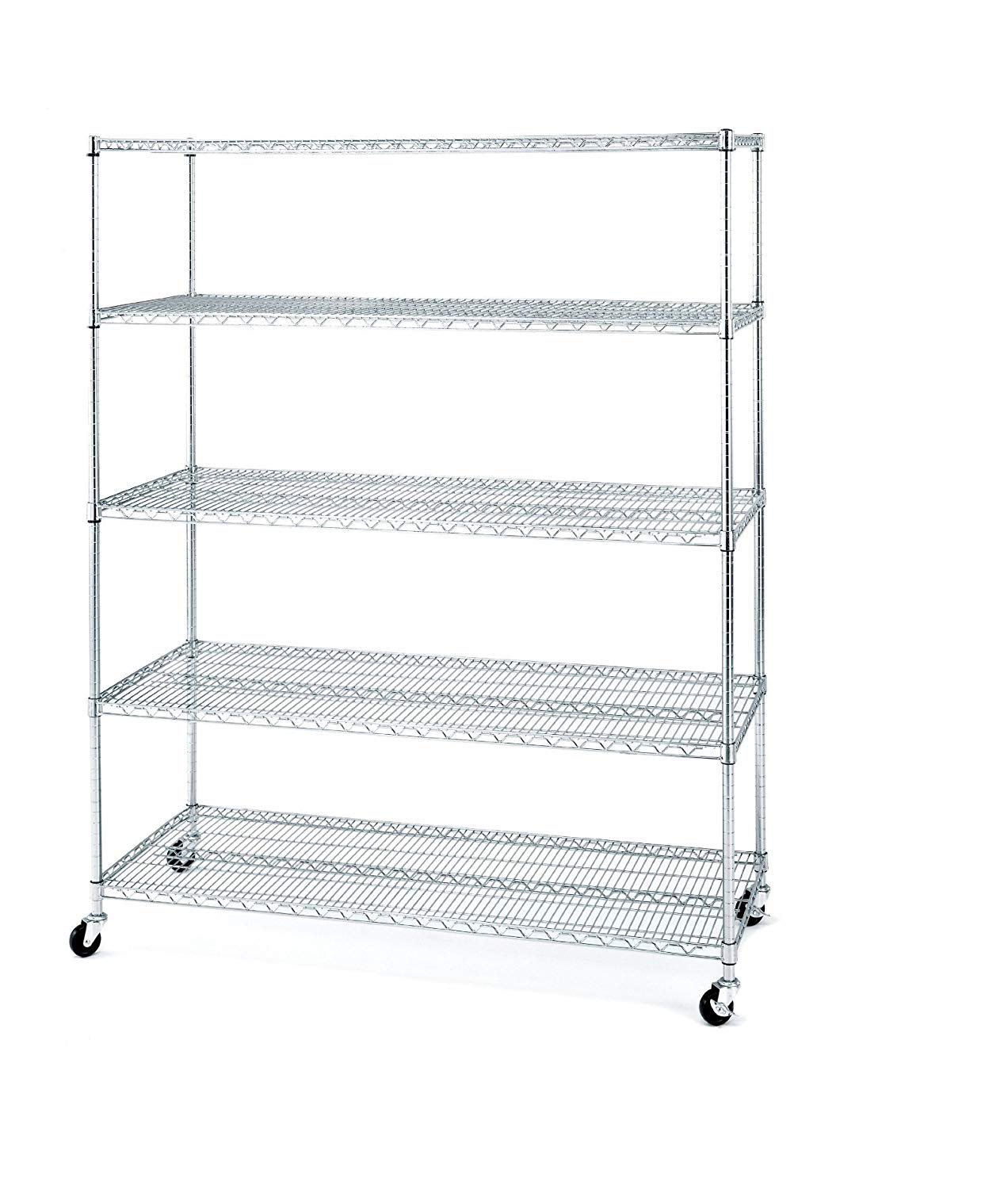 Seville Classics UltraDurable MEGA Rack Commercial-Grade 5-Tier NSF-Certified Steel Wire Shelving with Wheels, 60" W x 24" D x 72" H, Chrome