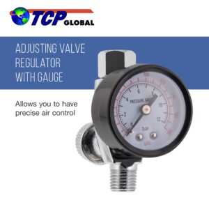 TCP Global Brand Air Adjusting Valve Regulator with Gauge for Spray Guns and Pnuematic Tools (1/4"NPT)