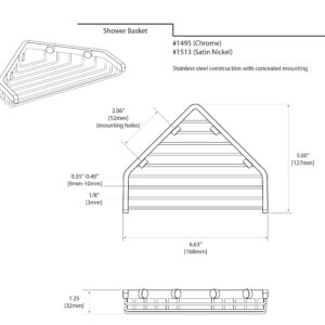 Gatco 1513 7-Inch Length Shower or Tub Corner Basket, Satin Nickel