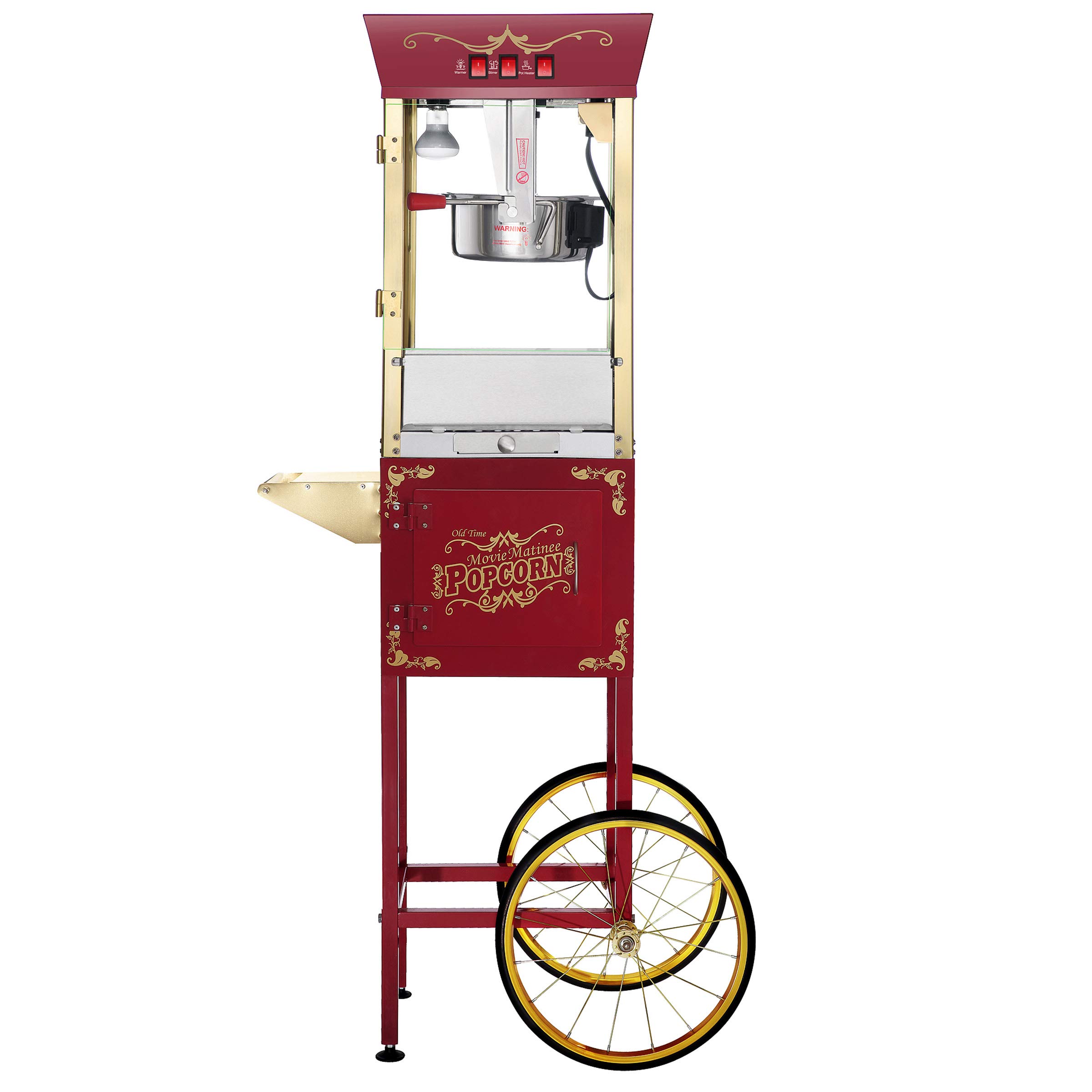 Matinee Popcorn Machine with Cart - 8oz Popper with Stainless-Steel Kettle, Warming Light, and Accessories by Great Northern Popcorn (Red)