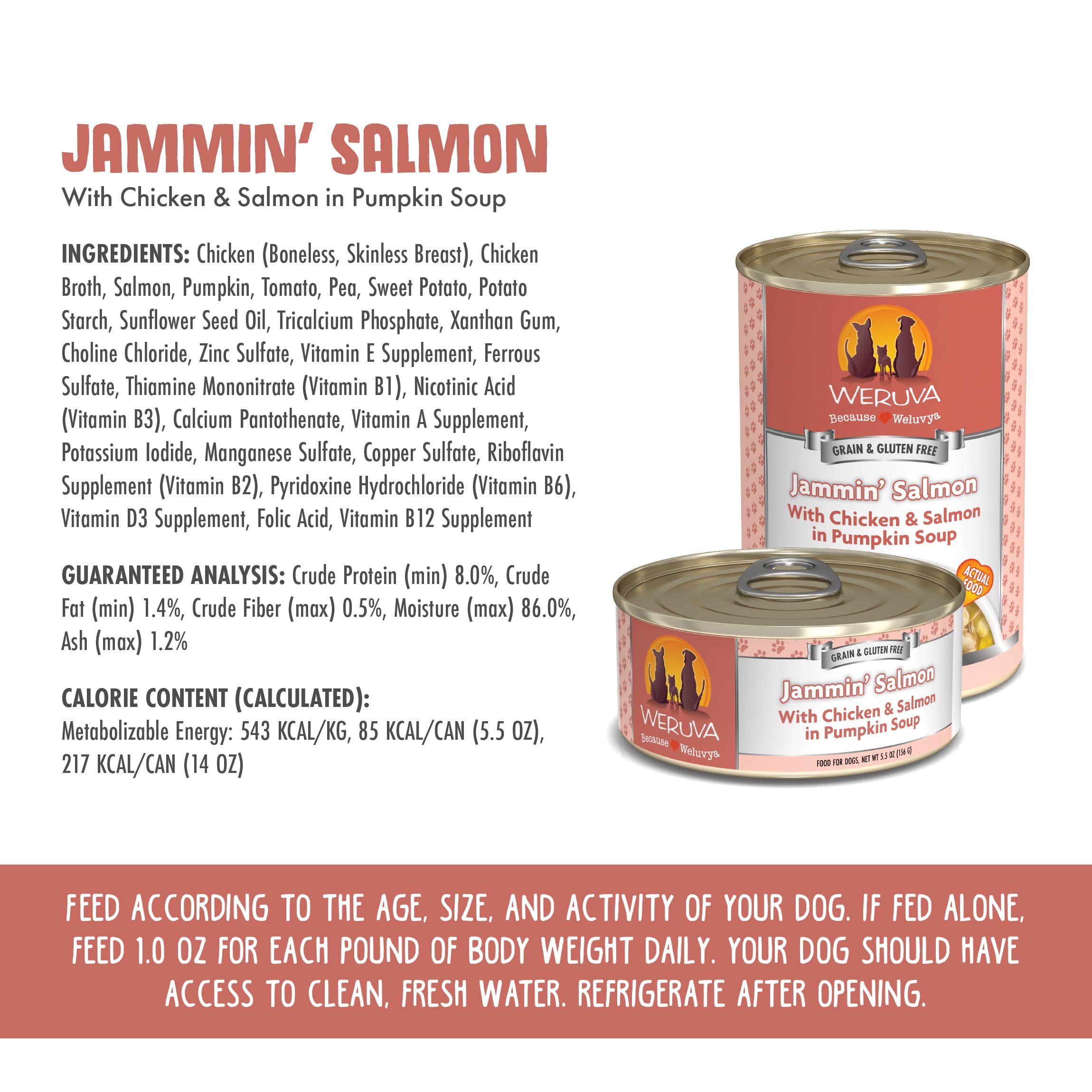 Weruva Classic Dog Food, Jammin' Salmon with Chicken & Salmon in Gravy, 14oz Can (Pack of 12), Red (Jammin’ Salmon)