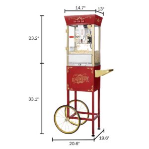 Matinee Popcorn Machine with Cart - 8oz Popper with Stainless-Steel Kettle, Warming Light, and Accessories by Great Northern Popcorn (Red)