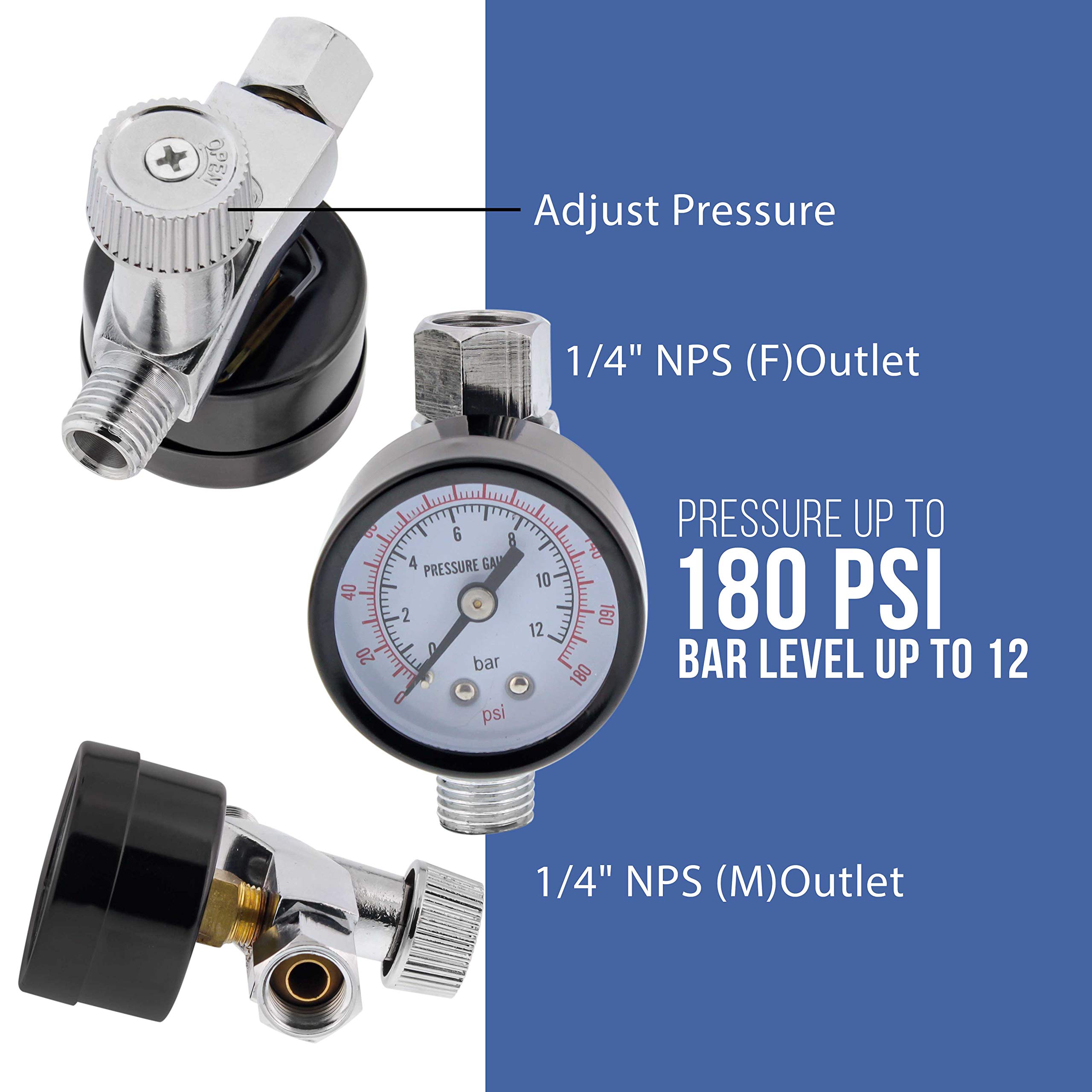 TCP Global Brand Air Adjusting Valve Regulator with Gauge for Spray Guns and Pnuematic Tools (1/4"NPT)