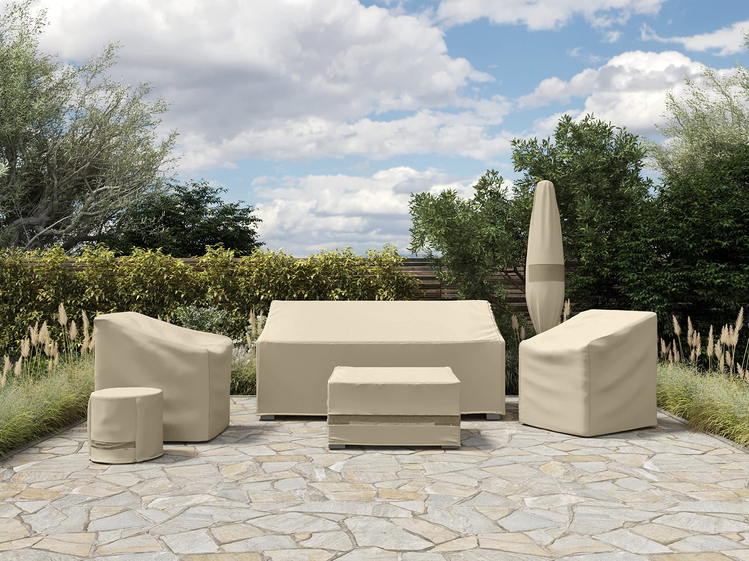 Covermates Outdoor Sofa Loveseat Cover - Water Resistant Polyester, Drawcord Hem, Mesh Vents, Seating and Chair Covers, 56W x 34D x 38H, Khaki