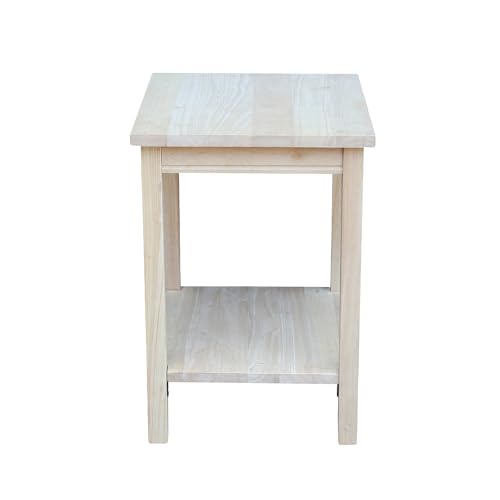 Portman Accent Table Solid Parawood Unfinished Wood 16"W x 14"D x 20"H with Shelf, Small Living Room Furniture for Painting or Staining, Traditional End Table for Bedroom or Entryway