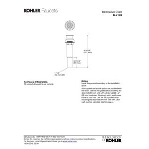 KOHLER DECORATIVE GRID DRAIN W/O OVERFLOW