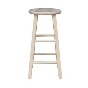 IC International Concepts, Unfinished H Round Top Wooden Stool, Solid Parawood Kitchen/Dining Barstool, Fully Assembled, 225 lb Weight Capacity, Paint or Stain in Any Color, 24-Inch