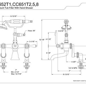 Kingston Brass CC651T8 Vintage Clawfoot Tub Faucet, 4-Inch to 13-Inch Adjustable Center, Brushed Nickel