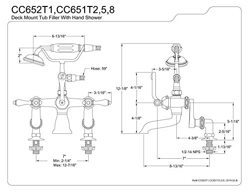 Kingston Brass CC651T8 Vintage Clawfoot Tub Faucet, 4-Inch to 13-Inch Adjustable Center, Brushed Nickel