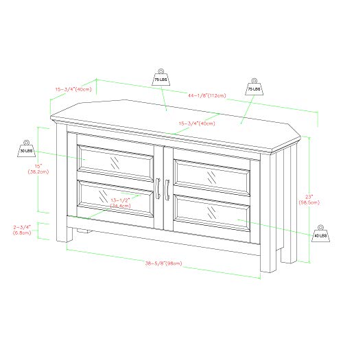 Walker Edison 2 Door Cabinet Corner Wood TV Stand for TV's up to 48" Living Room Storage Flat Screen Living Room Storage Entertainment Center, 44 Inch, Black