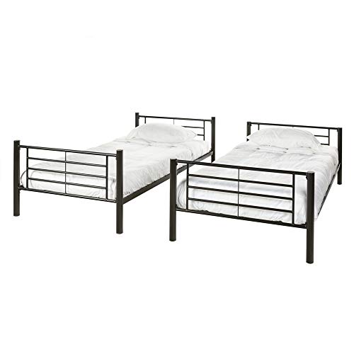 Walker Edison Elodie Urban Industrial Twin over Twin Metal Bunk Bed, Twin over Twin, Black