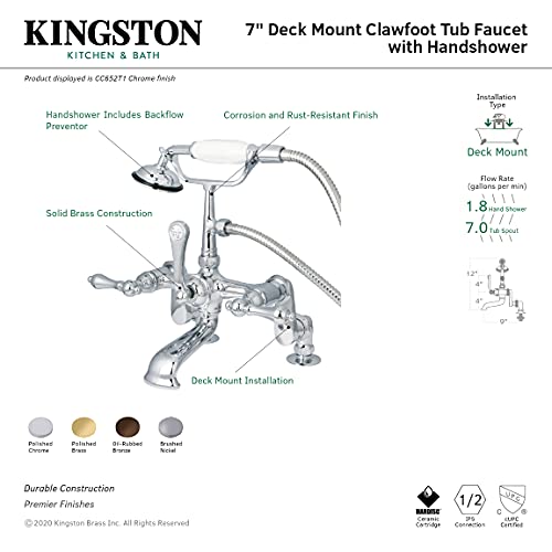 Kingston Brass CC651T8 Vintage Clawfoot Tub Faucet, 4-Inch to 13-Inch Adjustable Center, Brushed Nickel