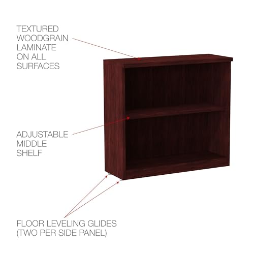 Alera ALEVA633032MY 31.75 in. x 14 in. x 29.5 in. Valencia Series 2-Shelf Bookcase - Mahogany