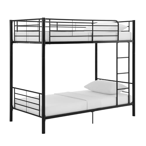 Walker Edison Elodie Urban Industrial Twin over Twin Metal Bunk Bed, Twin over Twin, Black