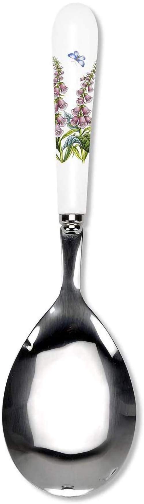 Portmeirion Botanic Garden 10" Serving Spoon | Foxglove Motif | Fine Porcelain and Stainless Steel | Chip Resistant Glaze | Ideal for Soup, Desserts, Rice, Ice Cream