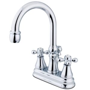 kingston brass ks2611ax governor 4-inch centerset lavatory faucet with brass pop-up with metal cross handle, polished chrome