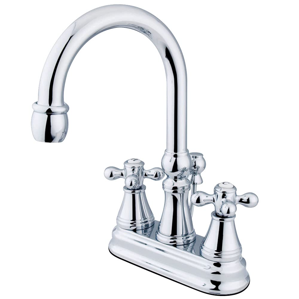 Kingston Brass KS2611AX Governor 4-Inch Centerset Lavatory Faucet with Brass Pop-Up with Metal Cross Handle, Polished Chrome