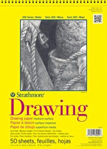 strathmore 300 series drawing paper pad, top wire bound, 9x12 inches, 50 sheets (70lb/114g) - artist paper for adults and students - charcoal, colored pencil, ink, pastel, marker