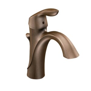 moen oil-rubbed bronze single hole bathroom sink faucet trim kit with deck plate and water drain, ideal for bath vanity sinks, 6400orb