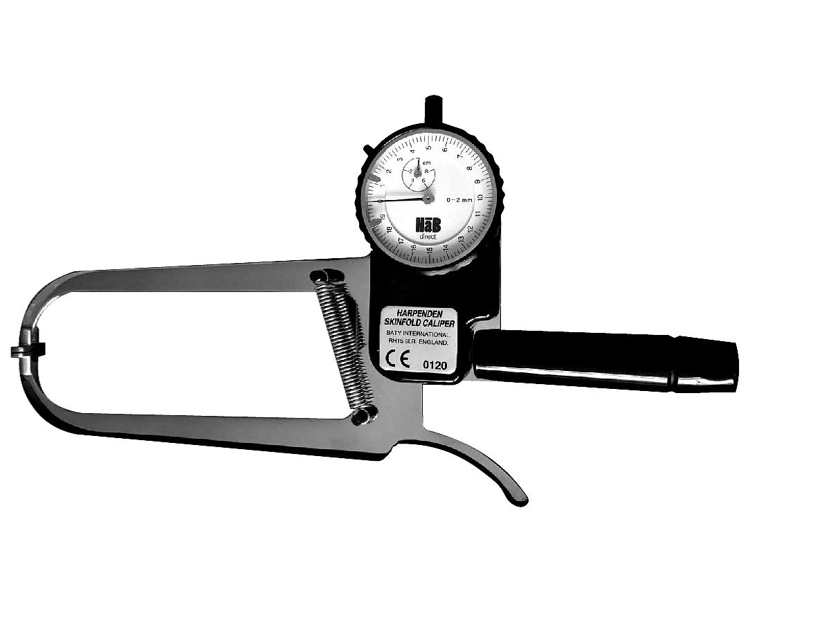 Harpenden Skinfold Caliper with Calibration Dowel, Wood Case, and Instruction Manual with Charts to Measure and Calculate Body Fat Percentage - 0.2 mm Accuracy, Scientific