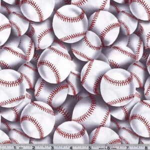 Timeless Treasures Baseball Toss White, Quilting Fabric by the Yard