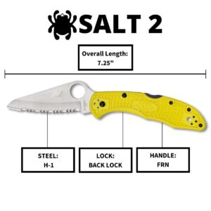 Spyderco Salt 2 Lightweight Folding Knife with 3" H-2 Ultra-Corrosion Resistant Steel Blade and Yellow FRN Handle - SpyderEdge - C88SYL2