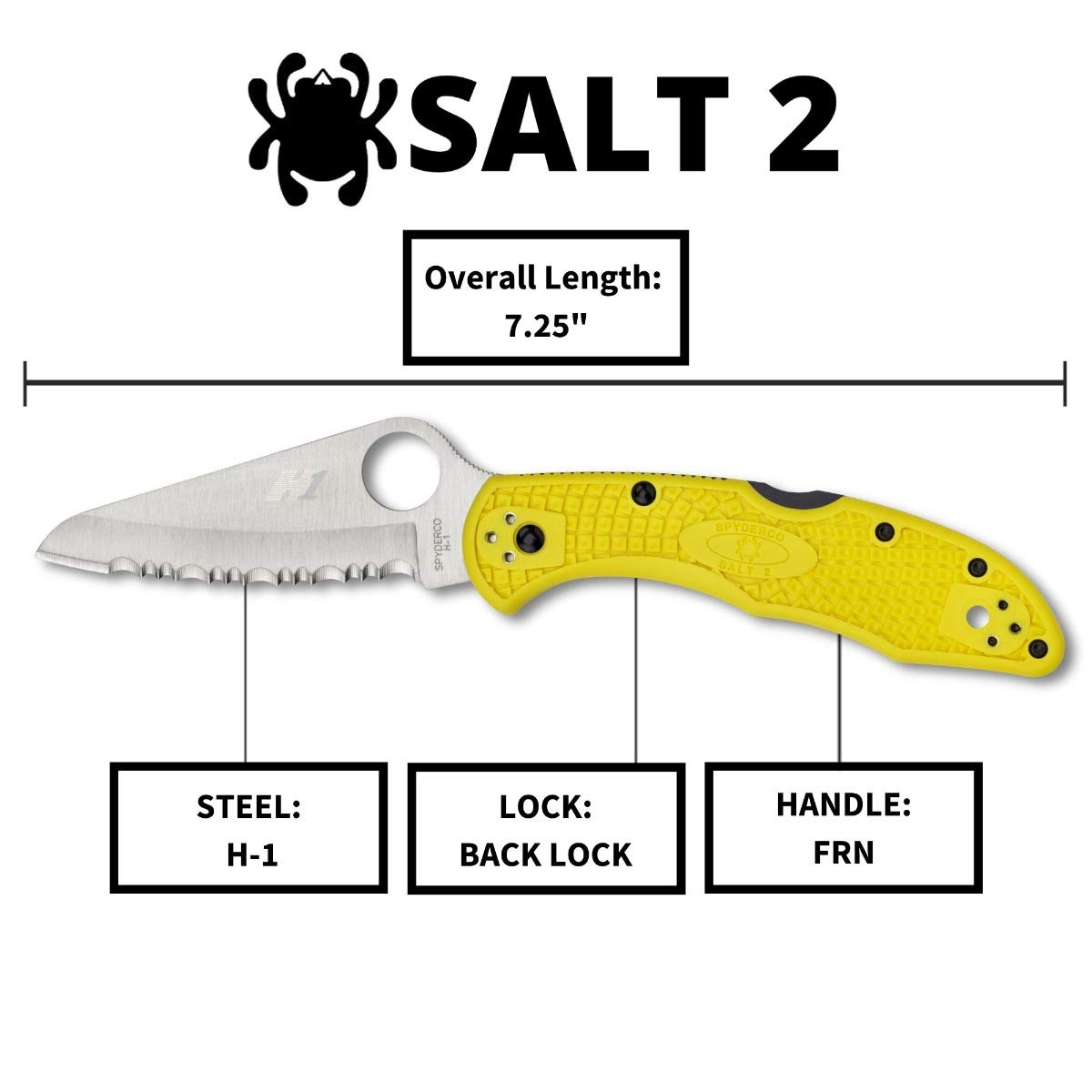 Spyderco Salt 2 Lightweight Folding Knife with 3" H-2 Ultra-Corrosion Resistant Steel Blade and Yellow FRN Handle - SpyderEdge - C88SYL2