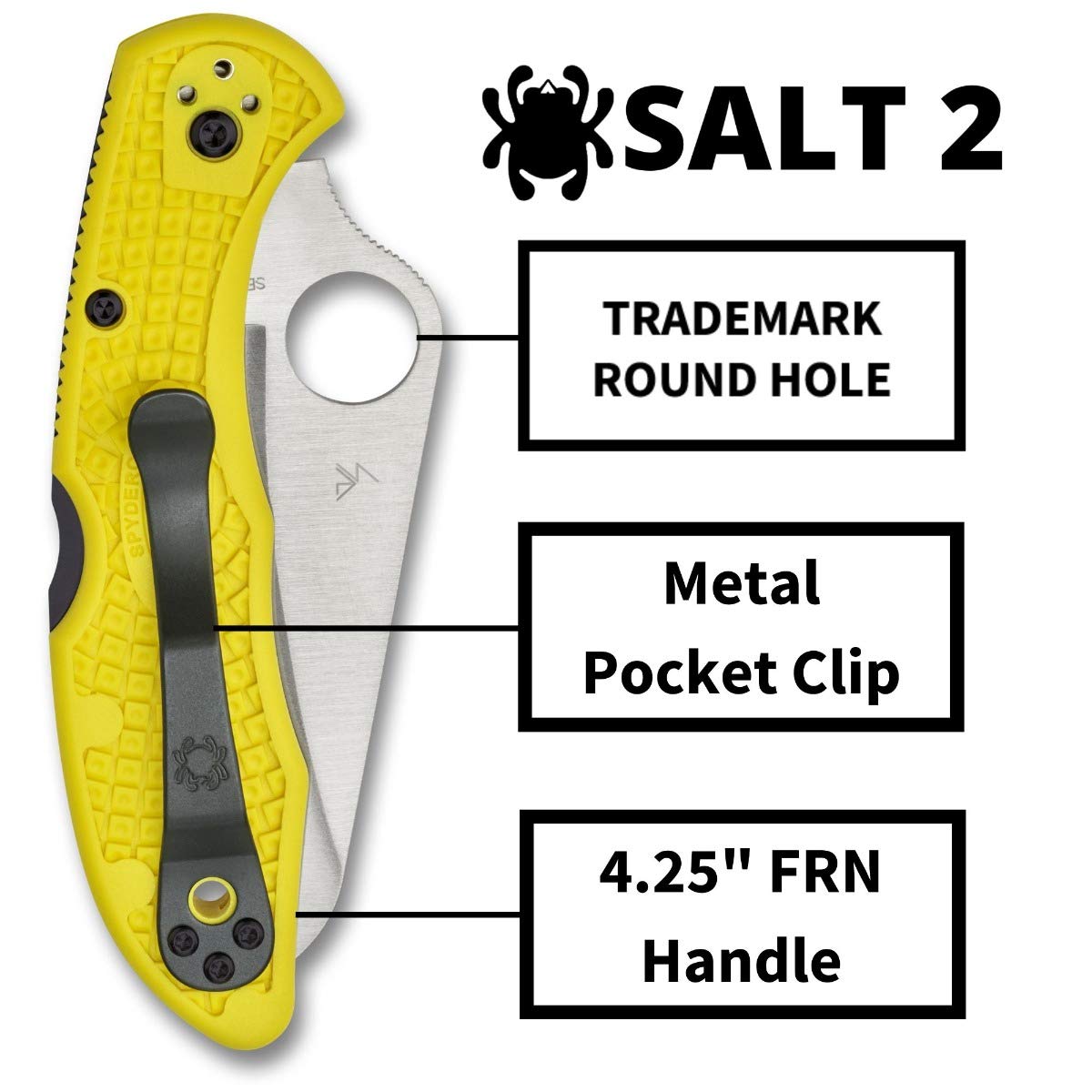 Spyderco Salt 2 Lightweight Folding Knife with 3" H-2 Ultra-Corrosion Resistant Steel Blade and Yellow FRN Handle - SpyderEdge - C88SYL2