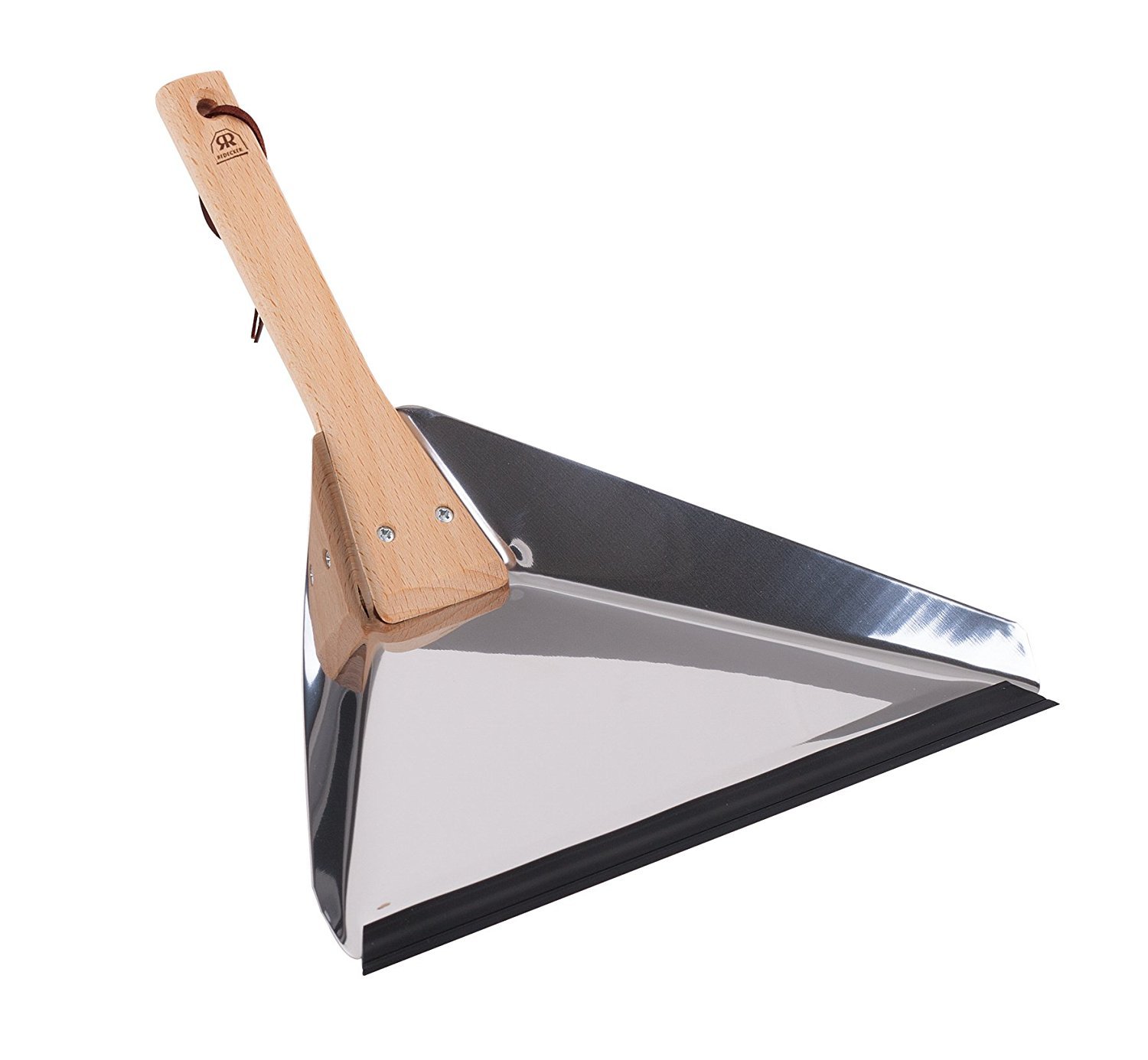 REDECKER Heavy Duty Stainless Steel Delta Dust Pan, Large Dustpan with 14-1/8-Inches Oiled Beechwood Handle for Home and Outdoor Use, Industrial Quality, Made in Germany