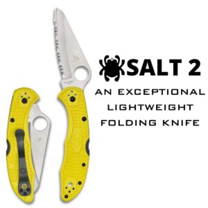 Spyderco Salt 2 Lightweight Folding Knife with 3" H-2 Ultra-Corrosion Resistant Steel Blade and Yellow FRN Handle - SpyderEdge - C88SYL2