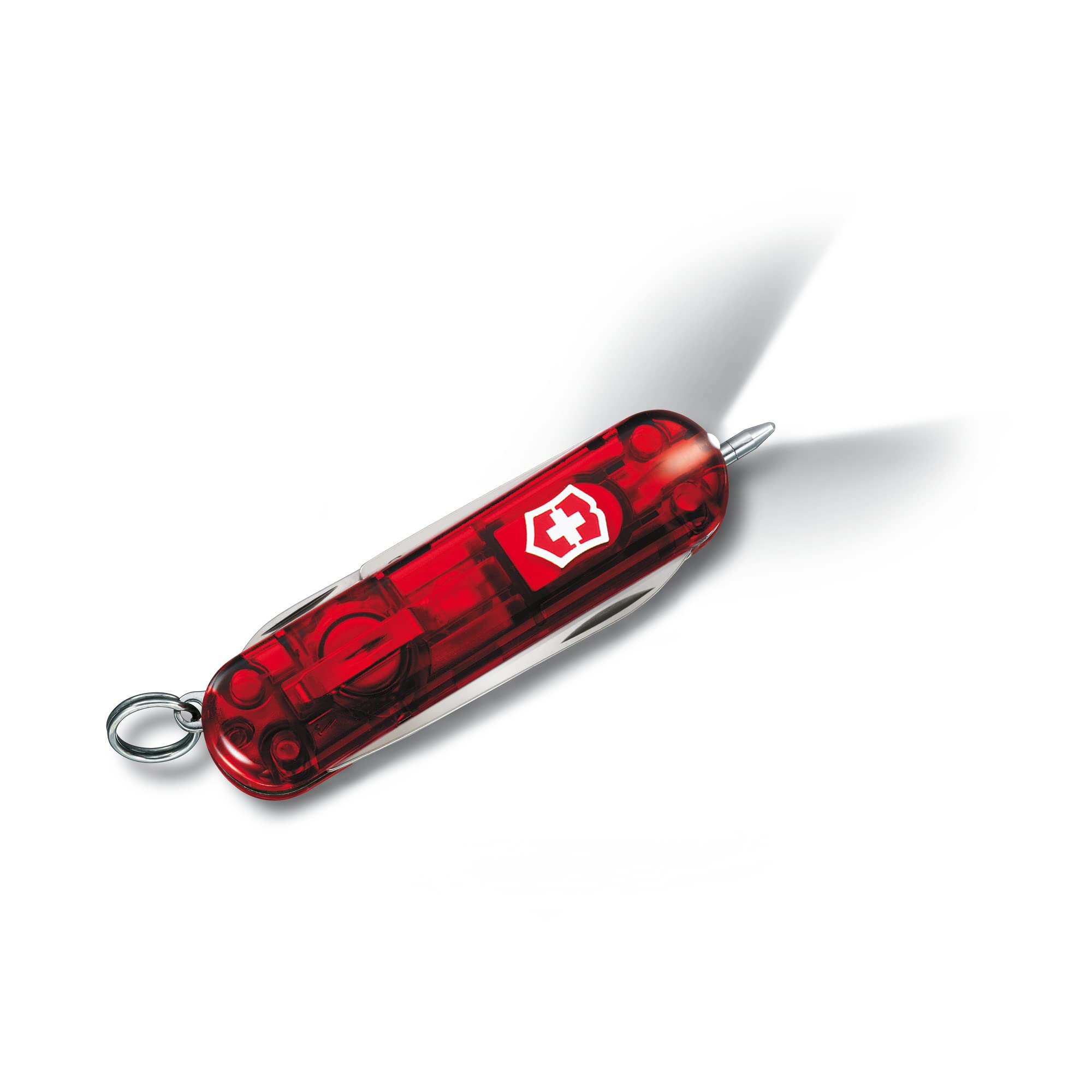 Victorinox Signature Lite Swiss Army Knife, Compact, 7 Functions, Swiss Made Pocket Knife with Pressurized Ballpoint Pen, LED and Key Ring - Ruby